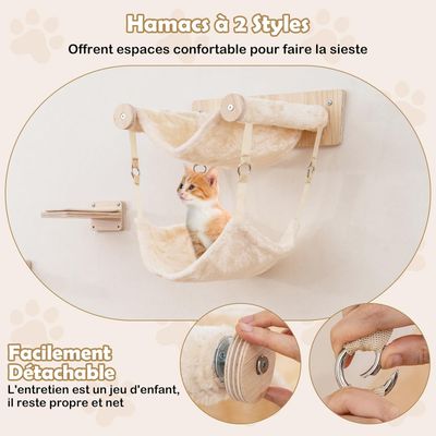 Giantex Arbre à Chat Intérieur,2 Hamacs, Poteaux Jute, Étagères Murales