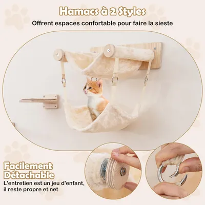 Giantex Arbre à Chat Intérieur,2 Hamacs, Poteaux Jute, Étagères Murales