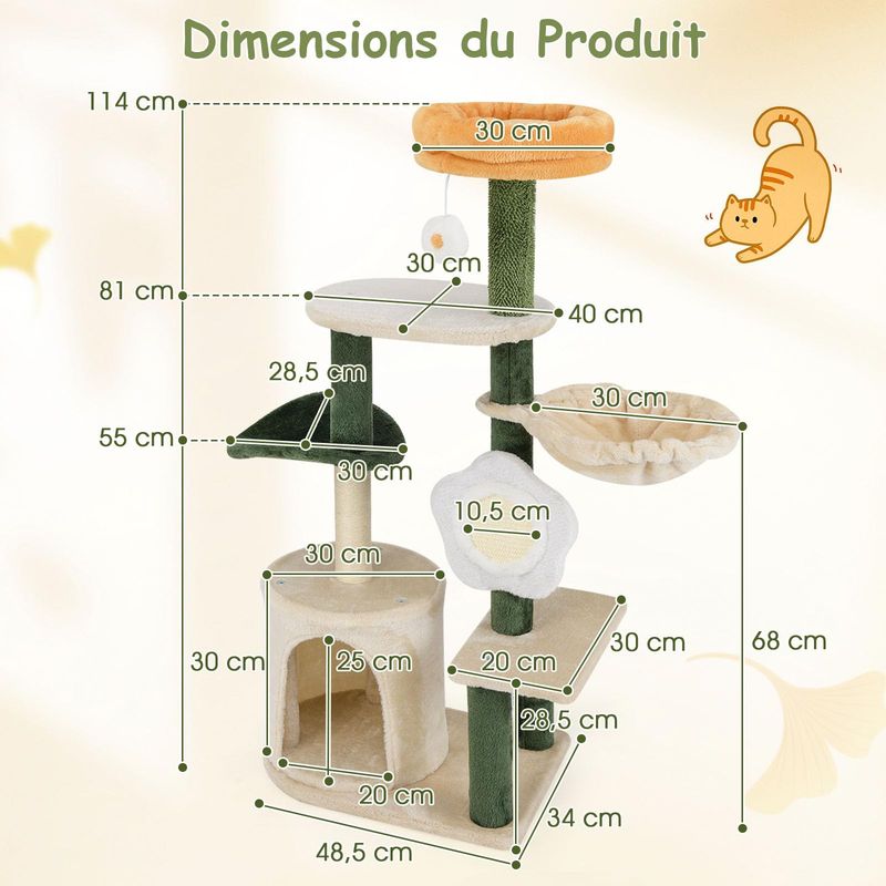 Giantex Arbre a Chat en Forme de Fleur en Coton,Perchoir Rembourré