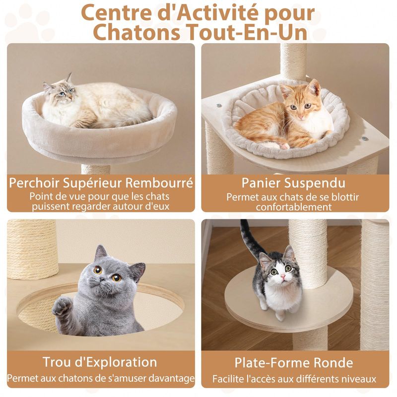 Giantex Arbre à chat 151cm,Double Nid, Perchoir, Hamac, Griffoirs en Sisal