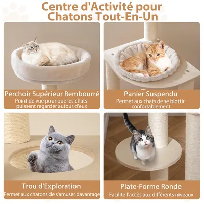 Giantex Arbre à chat 151cm,Double Nid, Perchoir, Hamac, Griffoirs en Sisal
