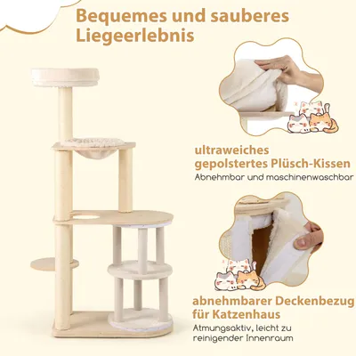 Giantex Mehrstöckiger Holz-Katzenbaum Mit Haus Hängematte Und Sisal-Säulen Giantex Mehrstöckiger Holz-Katzenbaum Mit Haus Hängematte Und Sisal-Säulen