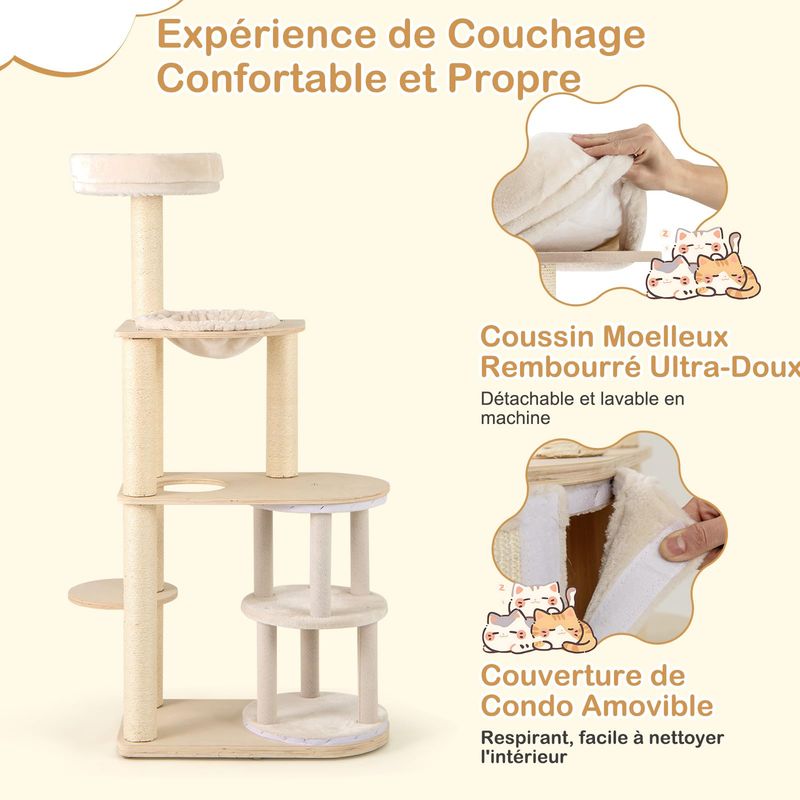 Giantex Arbre à chat 151cm,Double Nid, Perchoir, Hamac, Griffoirs en Sisal