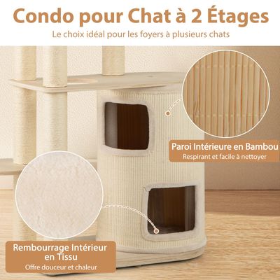 Giantex Arbre à chat 151cm,Double Nid, Perchoir, Hamac, Griffoirs en Sisal