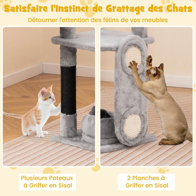 Giantex Arbre à Chat 3 Niches, Griffoirs et Planches en Sisal,Balle