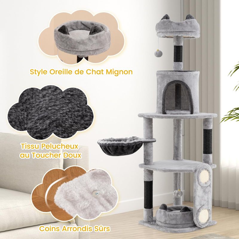 Giantex Arbre à Chat 3 Niches, Griffoirs et Planches en Sisal,Balle