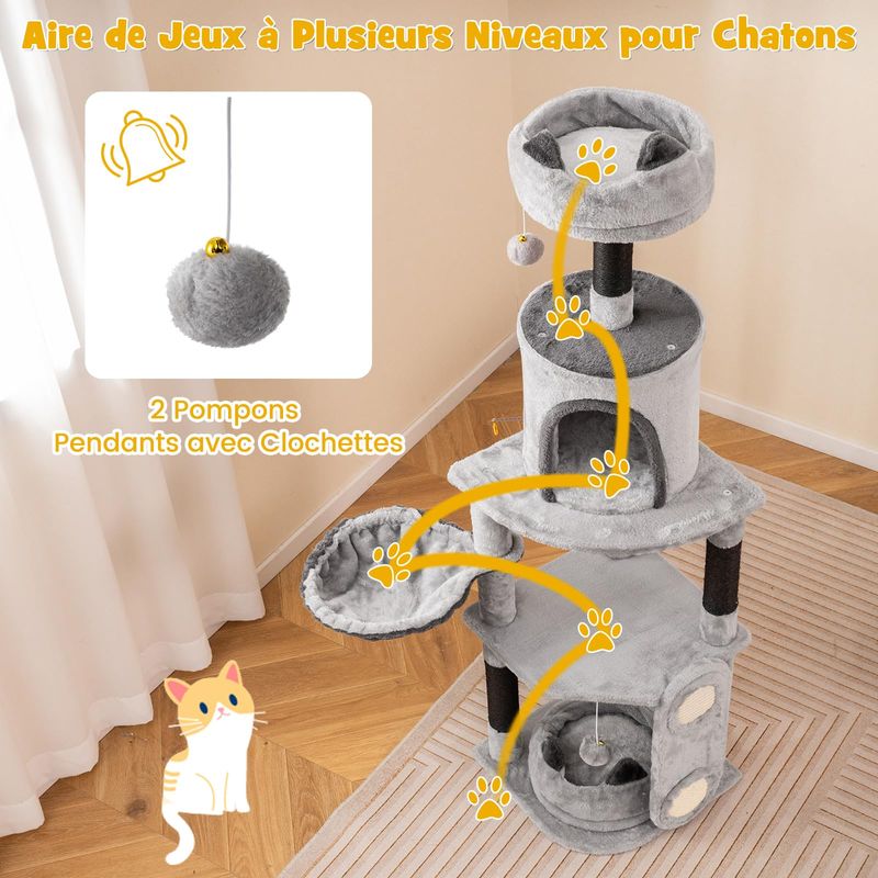 Giantex Arbre à Chat 3 Niches, Griffoirs et Planches en Sisal,Balle