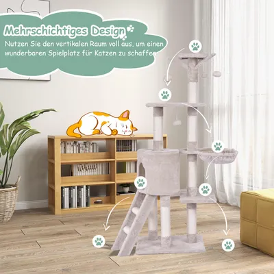 Giantex Mehrstöckiger Kratzbaum Mit Haus, Korb Und Spielzubehör Giantex Mehrstöckiger Kratzbaum Mit Haus, Korb Und Spielzubehör