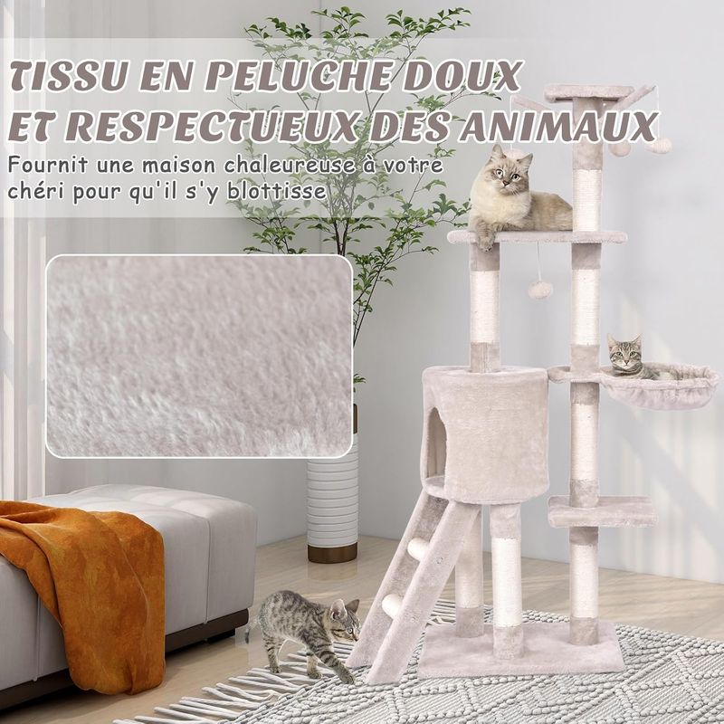 Giantex Arbre à chat 140 CM, Perchoir, Panier, Maison, Plateformes