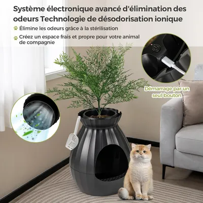 Giantex Bac à Litière pour Chat 63L,Fausse Plante, Galets