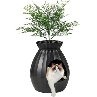 Giantex Bac à Litière pour Chat 63L,Fausse Plante, Galets