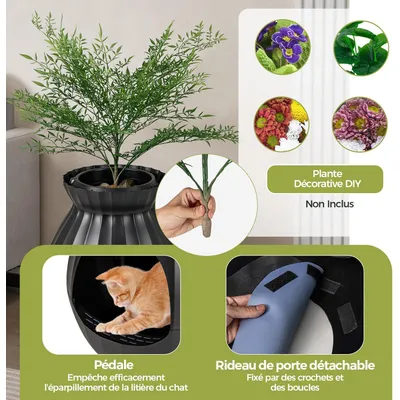 Giantex Bac à Litière pour Chat 63L,Fausse Plante, Galets