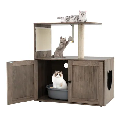 Giantex Meuble Litière pour Chats,Griffoir en Sisal,Tiroir,Tapis Grattage