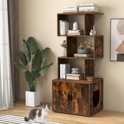 Giantex Arbre a Chat Bibliothèque en Forme S avec Meuble Litière