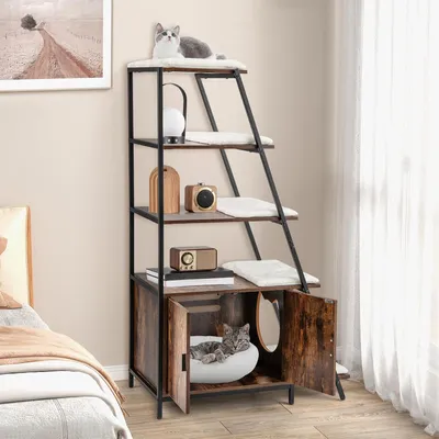 Giantex Arbre à Chat Étagère, Bac Litière Inclus, Tapis Lavable