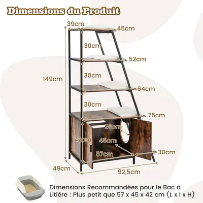 Giantex Arbre à Chat Étagère, Bac Litière Inclus, Tapis Lavable