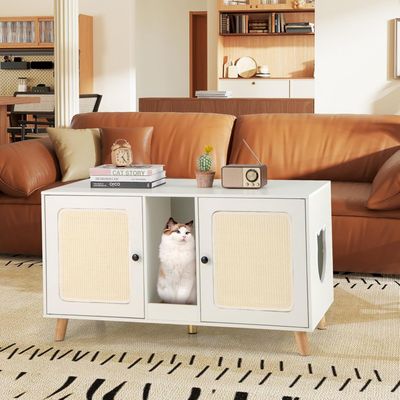 Giantex Meuble Litière Chat en Bois,47.5 cm avec Plateau, avec Cabinets