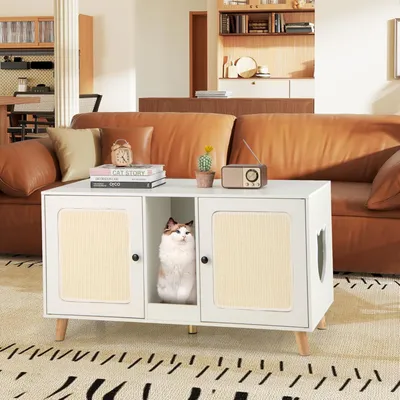 Giantex Meuble Litière Chat en Bois,47.5 cm avec Plateau, avec Cabinets