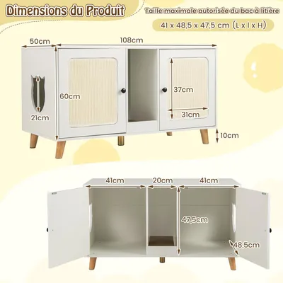 Giantex Meuble Litière Chat en Bois,47.5 cm avec Plateau, avec Cabinets