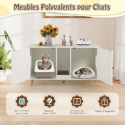 Giantex Meuble Litière Chat en Bois,47.5 cm avec Plateau, avec Cabinets