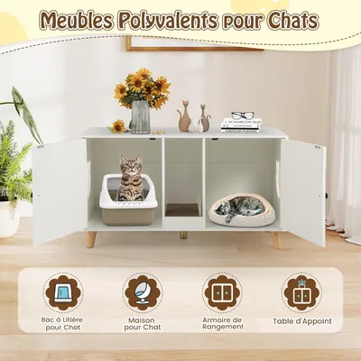 Giantex Meuble Litière Chat en Bois,47.5 cm avec Plateau, avec Cabinets