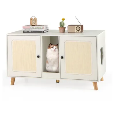 Giantex Meuble Litière Chat en Bois,47.5 cm avec Plateau, avec Cabinets