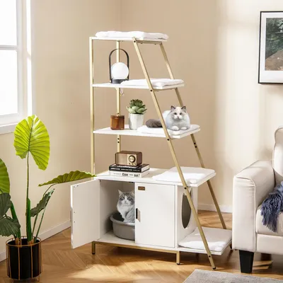 Giantex Arbre à Chat Bibliothèque，Meuble Litière, Coussins Lavables