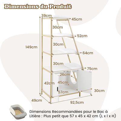 Giantex Arbre à Chat Bibliothèque，Meuble Litière, Coussins Lavables