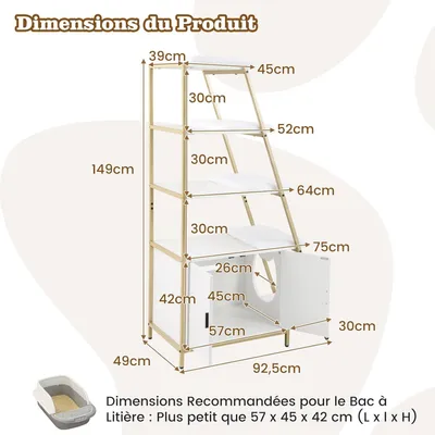 Giantex Arbre à Chat Bibliothèque，Meuble Litière, Coussins Lavables