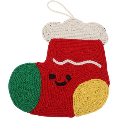 Qinhul Tapis à gratter en sisal pour chat en forme de chaussette de Noël