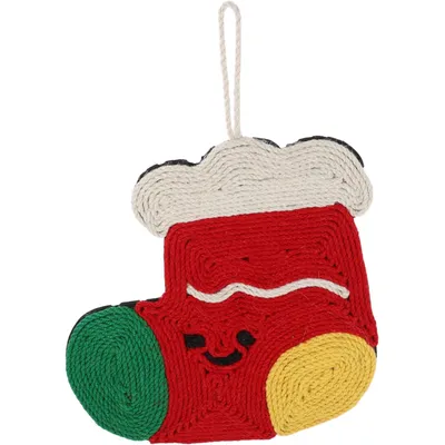 Qinhul Tapis à gratter en sisal pour chat en forme de chaussette de Noël