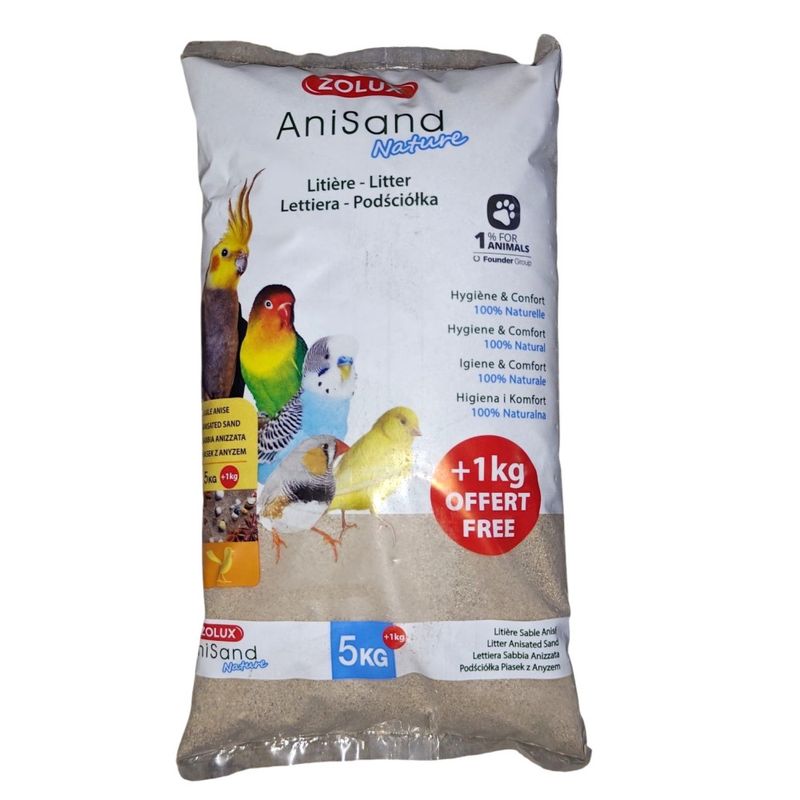 Sable Anisand nature Litière 5 kg + 1 kg gratuit pour oiseaux