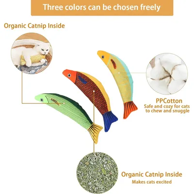 PetTribes Jouets Poisson à Cataire pour Chat - Lot de 3