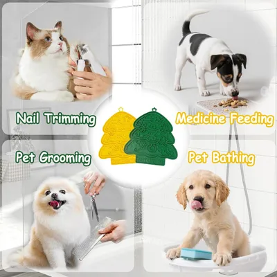 PetTribes Alfombrilla de silicona para lamer perros gatos - Árbol Navidad