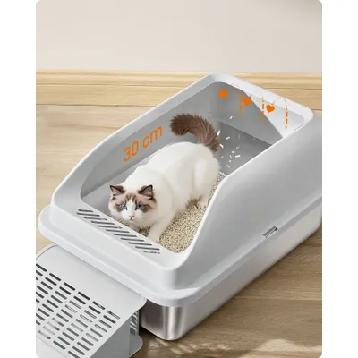 Feandrea Bac à Litière pour Chat, en Acier Inoxydable  jusqu’à 15 kg