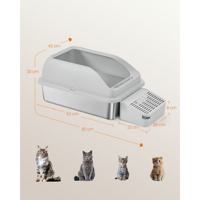 Feandrea Bac à Litière pour Chat, en Acier Inoxydable jusqu’à 15 kg