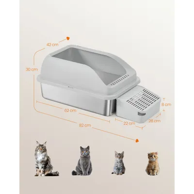 Feandrea Bac à Litière pour Chat, en Acier Inoxydable  jusqu’à 15 kg