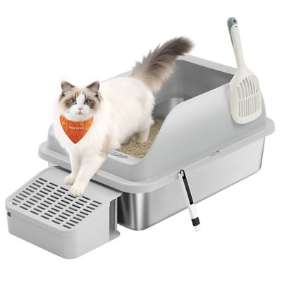 Feandrea Bac à Litière pour Chat, en Acier Inoxydable  jusqu’à 15 kg