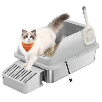 Feandrea Bac à Litière pour Chat, en Acier Inoxydable jusqu’à 15 kg