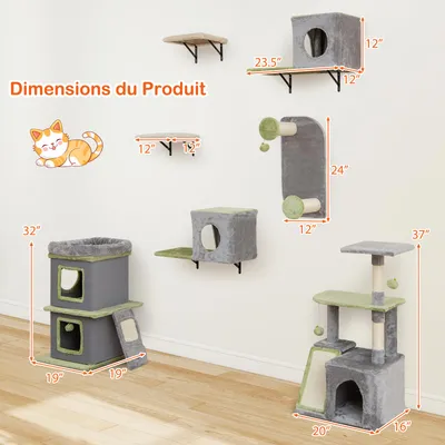 Giantex 3PCS Arbre à Chat,Niche pour Chat à 3 Niveaux Hauteur 94 CM