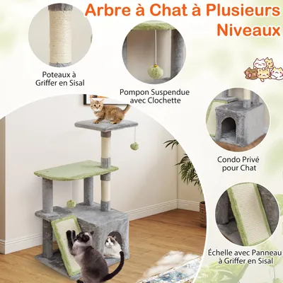 Giantex 3PCS Arbre à Chat,Niche pour Chat à 3 Niveaux Hauteur 94 CM