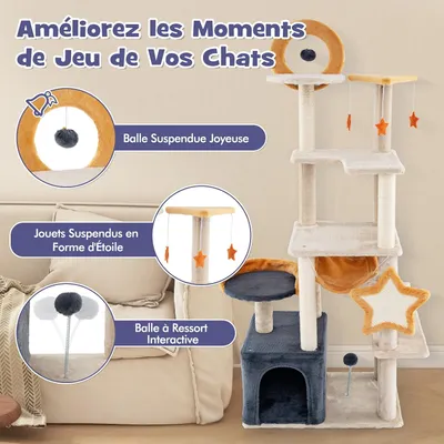Giantex Arbre a Chat 5 Niveaux 160CM,Griffoirs en Forme d'Etoile de Lune
