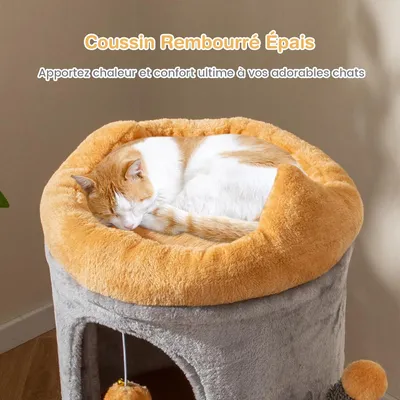 Giantex Tonneau Griffoir Chat à 3 Étages, Ø 48 x 83 CM,Perchoir en Peluche