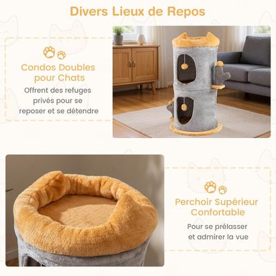Giantex Tonneau Griffoir Chat à 3 Étages, Ø 48 x 83 CM,Perchoir en Peluche