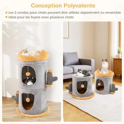 Giantex Tonneau Griffoir Chat à 3 Étages, Ø 48 x 83 CM,Perchoir en Peluche