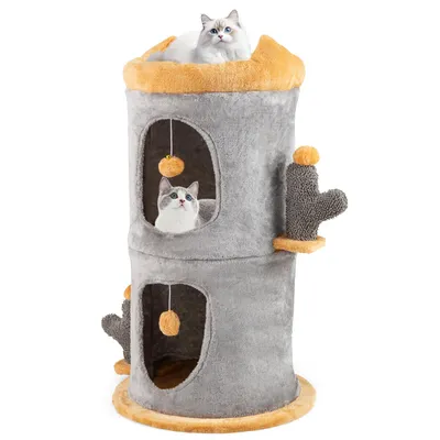 Giantex 3-Stöckiger Kratzbaum Mit Höhlen Sitzstange Und Spielbällen Giantex 3-Stöckiger Kratzbaum Mit Höhlen Sitzstange Und Spielbällen