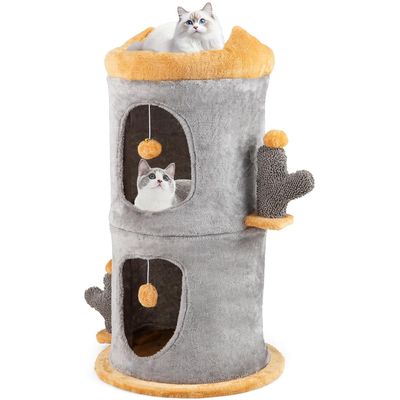 Giantex Tonneau Griffoir Chat à 3 Étages, Ø 48 x 83 CM,Perchoir en Peluche