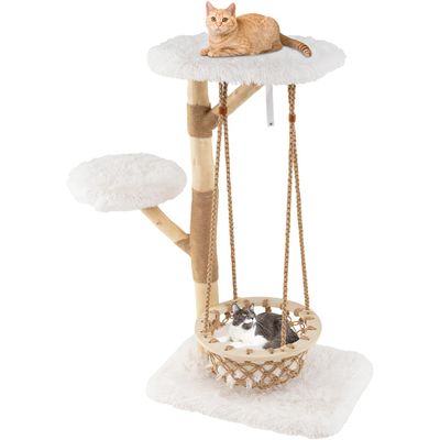 Giantex Arbre à Chat Hamac Balançoire 123CM 4 Niveaux en Poirier