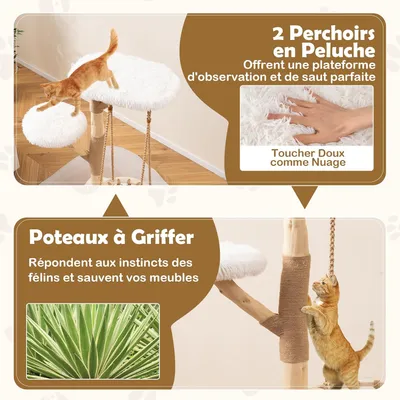 Giantex Arbre à Chat Hamac Balançoire 123CM 4 Niveaux en Poirier