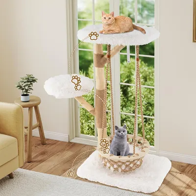 Giantex Arbre à Chat Hamac Balançoire 123CM 4 Niveaux en Poirier